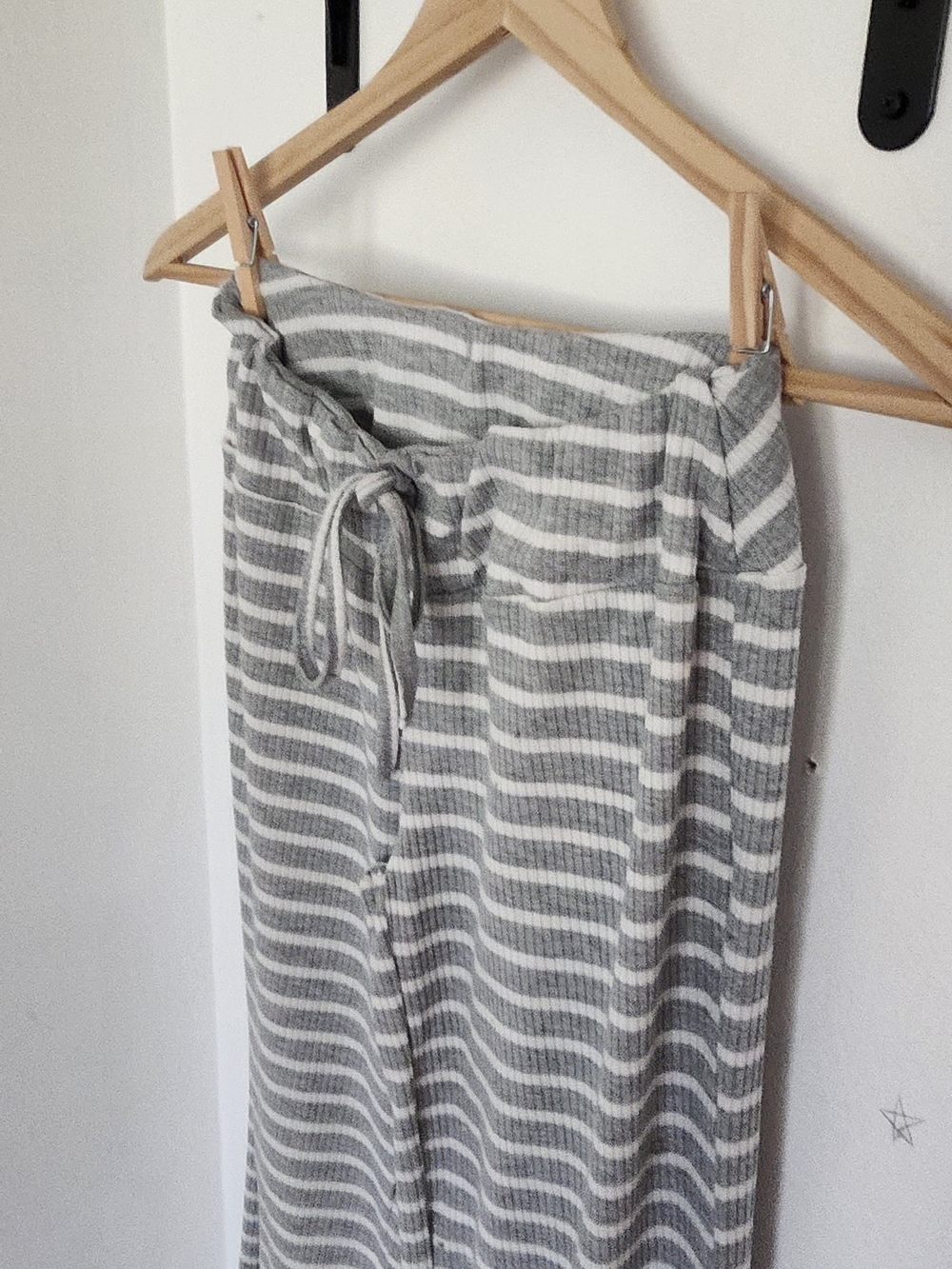 SHEIN Grey & White Striped Knit Drawstring Pants